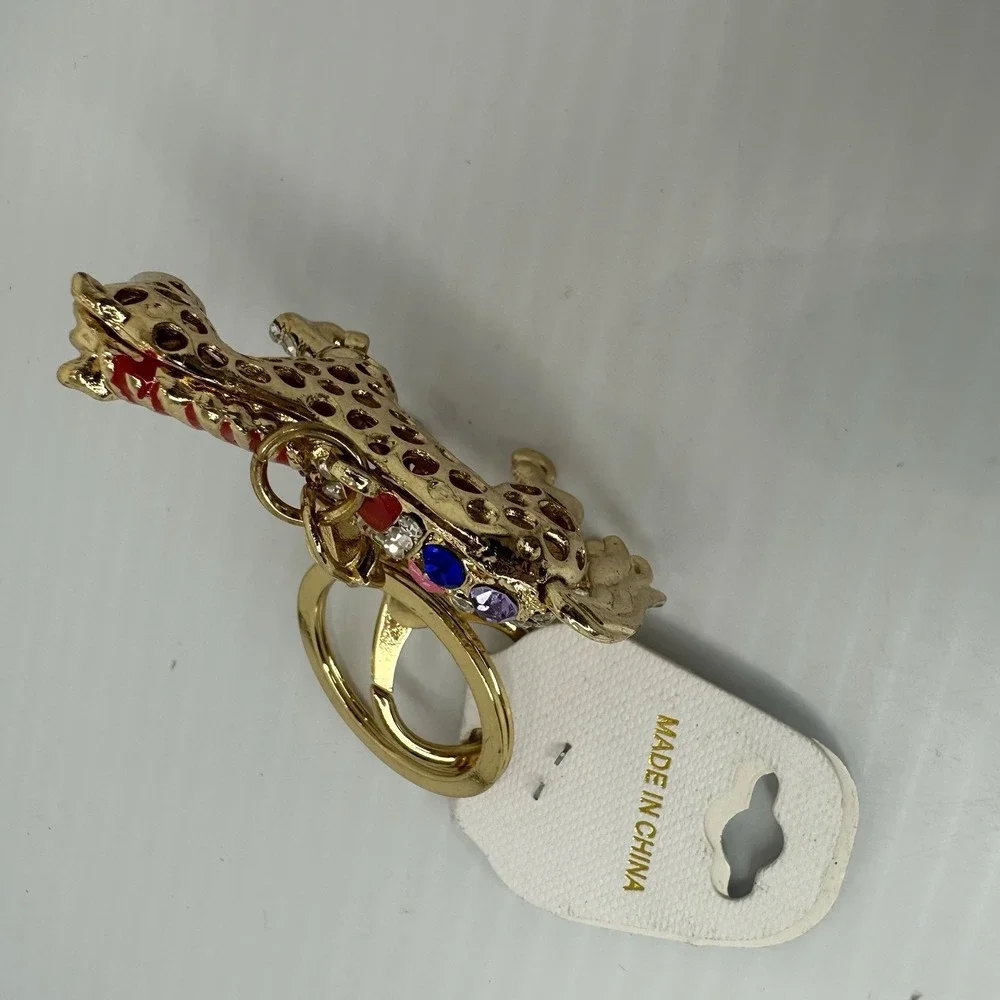 Rhinestone Horse Keychain Gold Tone Colorful Crystal Animal Bag Charm NWT